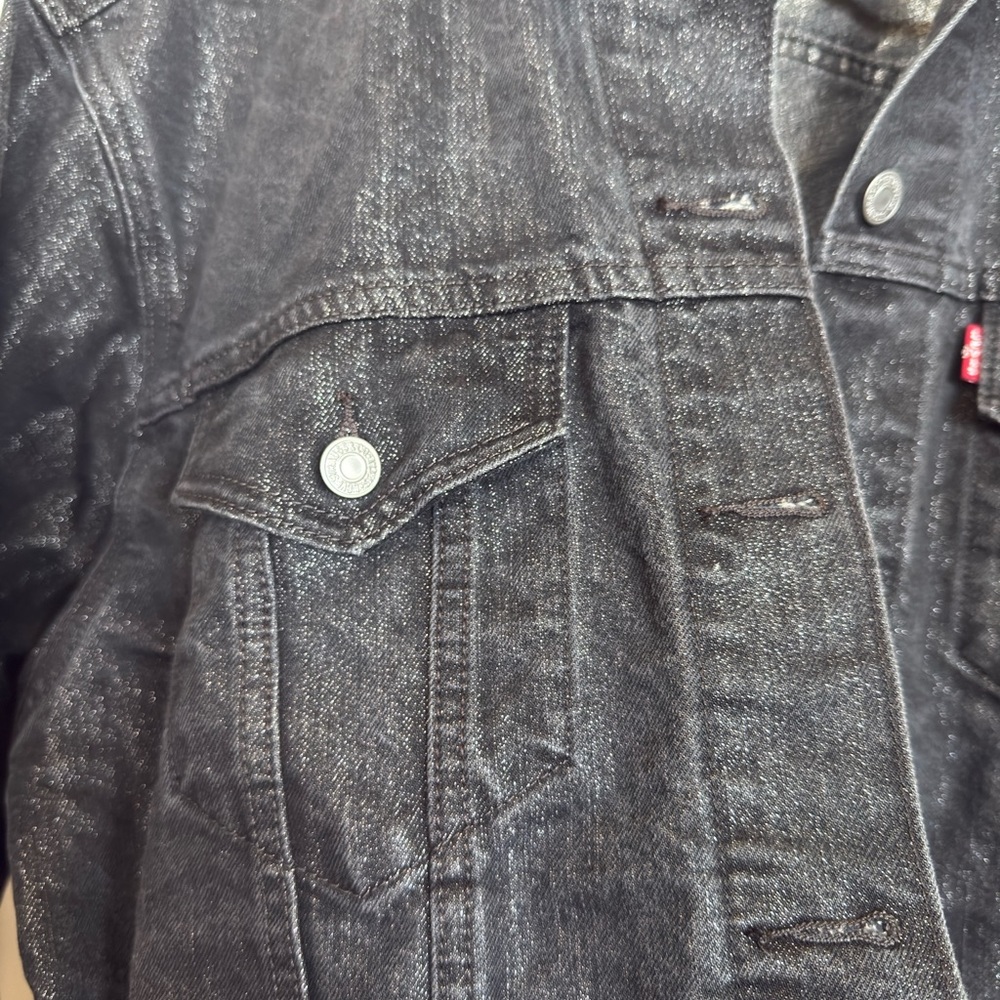 Levi's Black Sparkly Denim Jacket | Size XL - Picture 5 of 7